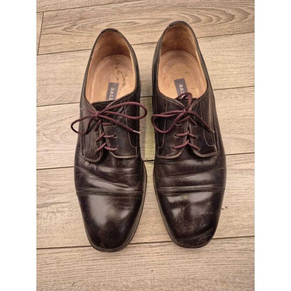 Bally‎ Rogers Italy Mens Leather Cap Toe Oxford Dress Shoes Dark Brown Size 11 D